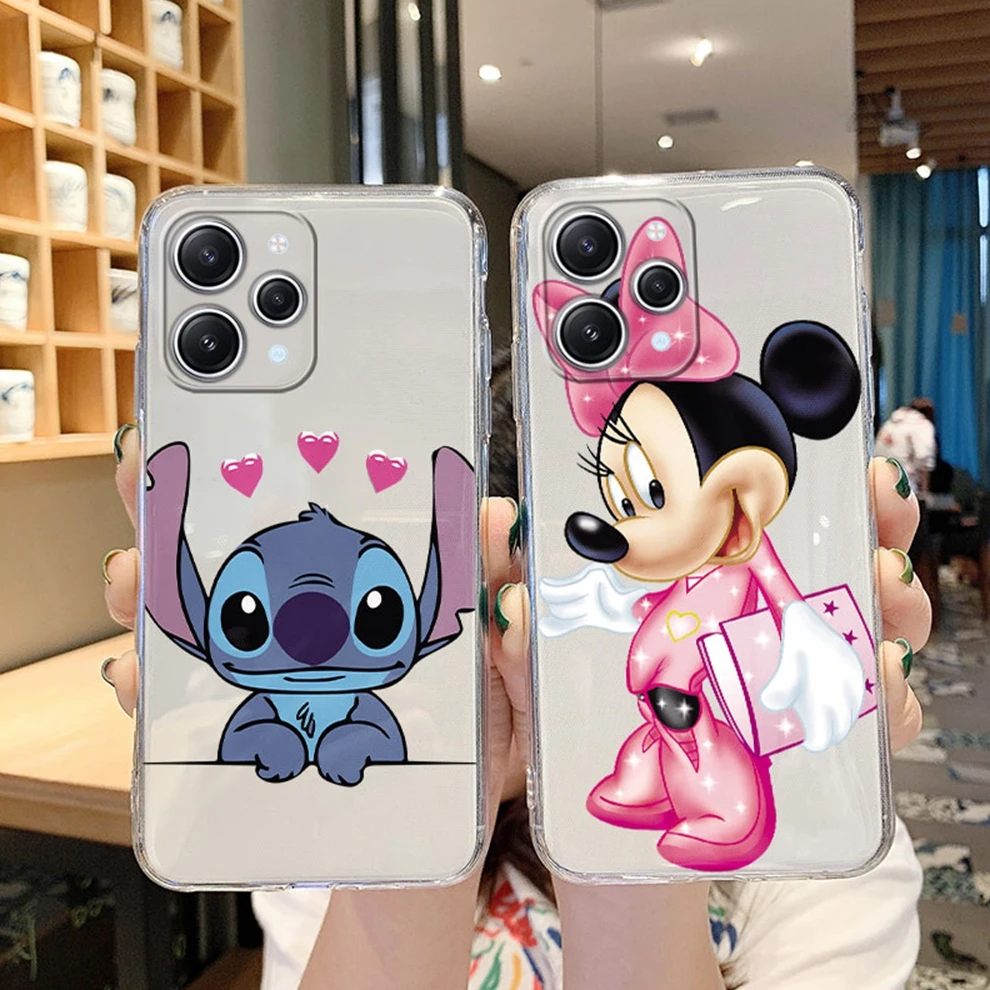Funda para Redmi 12 11A 12C poco c55 Funda trasera Coque Mickey Minnie Mouse Stitch Funda transparente de silicona suave para parachoques Redmi 12