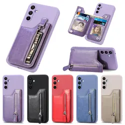 Zipper Cards Solt Holder Leather Wallet Case For Samsung Galaxy S24 Ultra S23 FE S22 Plus A15 A25 A35 A55 Anti-drop Phone Cover