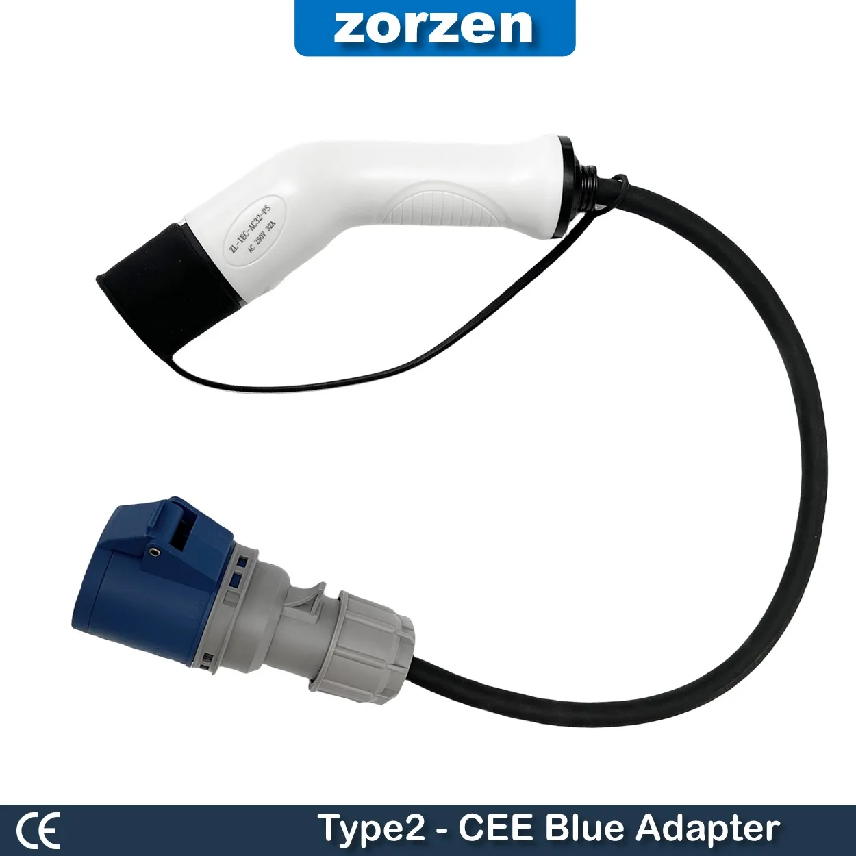 Type2 to CEE Blue 3 Pin Adapter Mennekes Type 2 to CEE 32A-6h/220-250V Socket for Portable Charger Electric Scooters E-Bikes