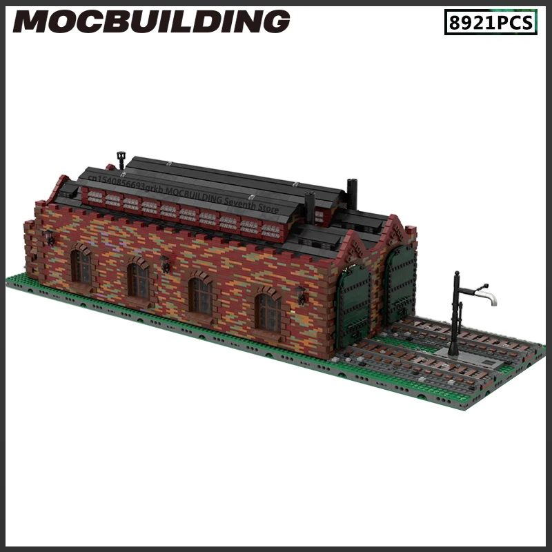 Train Module MOC Building Blocks Two-bay Engine Shed City Architecture Display Station DIY Assembly Technology Bricks Toys Gifts