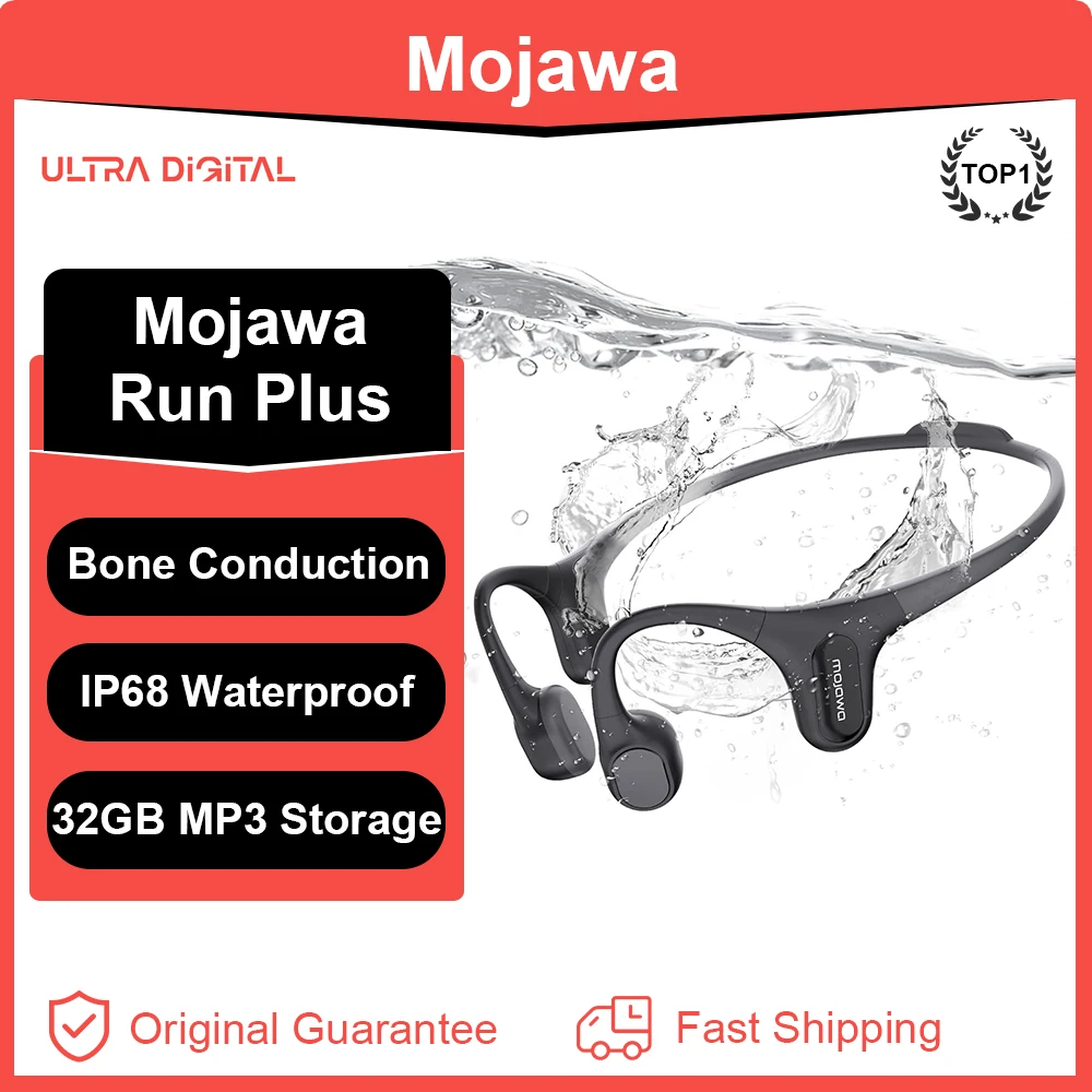 Original Mojawa Run Plus Bone Conduction Headphones IP68 Waterproof Swimming Headphones Open Ear Bluetooth Earphones 32GB MP3