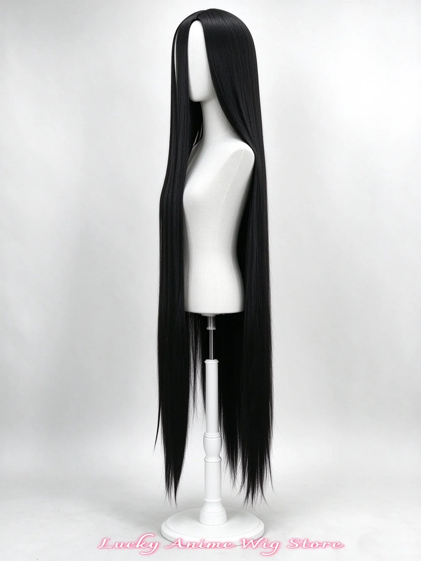60 inch straight wig without bangs anime game Halloween party black and white wig heat-resistant synthetic fiber 150cm extra lon