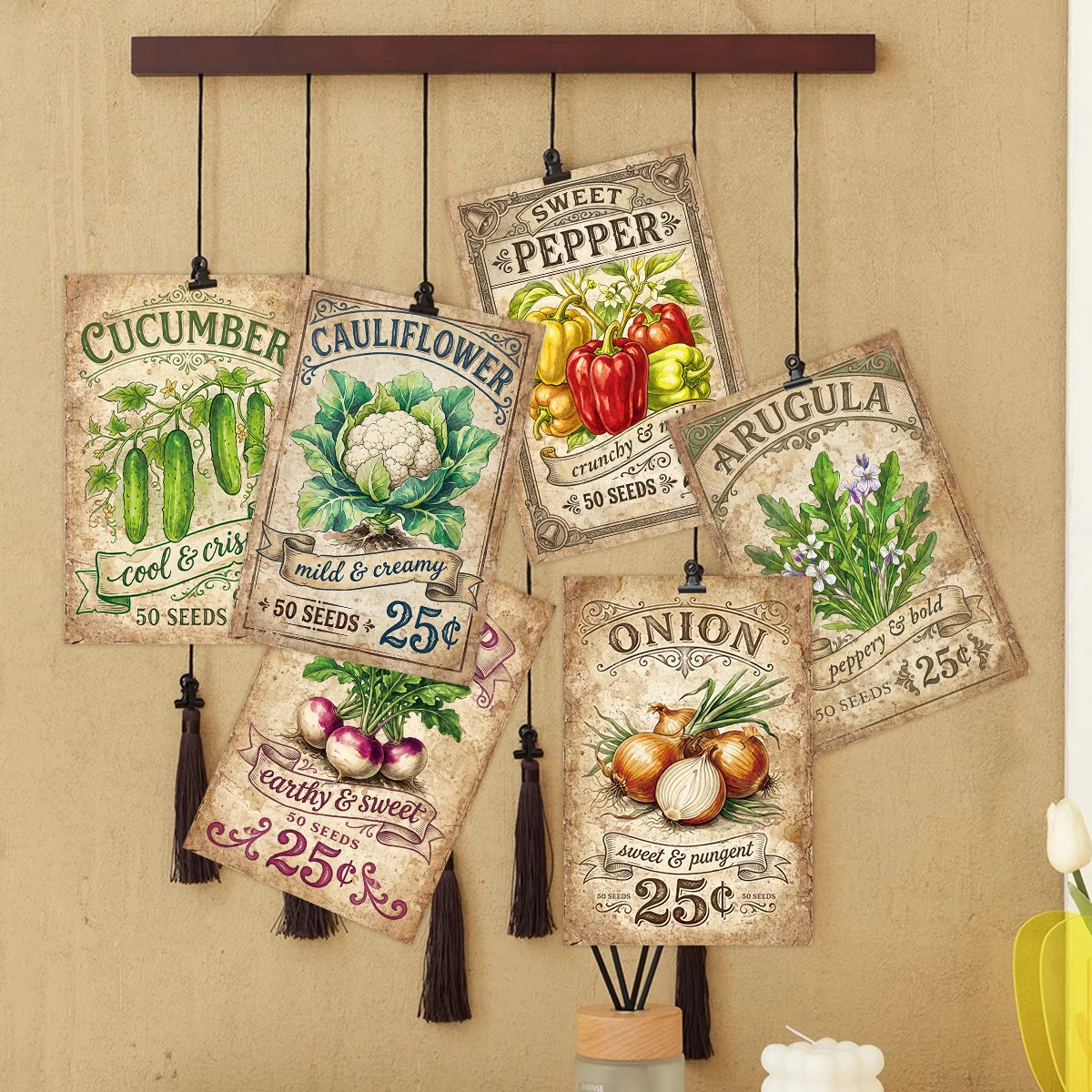 20 Stück Gemüsesamen-Kunstpostkarten, Saatgutsorten-Namen, Geschmacksnoten-Design, für Küchendekoration, Gartentagebuch, Bauernhof-Displays – Detail 4