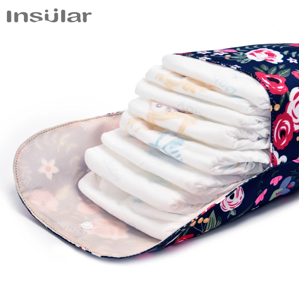 Insular Cloth Diaper Storage Bag Multifunctional Reusable Waterproof Printed Portable Large Capacity Nappy Storage Bag