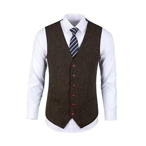 

Men Vest Brown Herringbone Tweed Single-breasted Waistcoat For Wedding Slim Formal Business Banquet Tuxedo Set