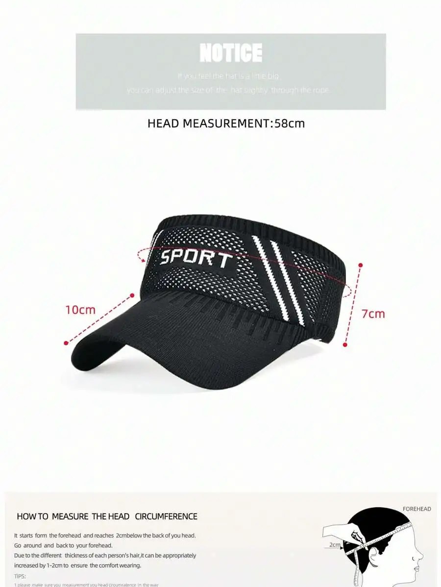 1pc Women's Mesh Breathable Sun Visor Cap, Summer Sports Open Top Hat