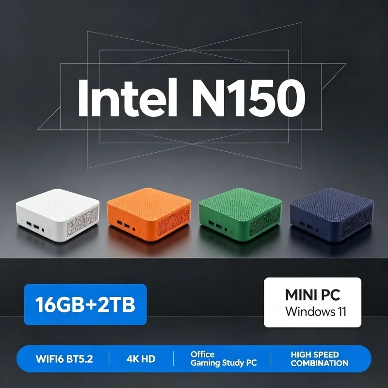 Mini PC Intel N150 Processor Windows11 16GB RAM Optional 1TB‑2TB SSD WiFi 6 BT5.2 Portable Compact Host for Office Household Use