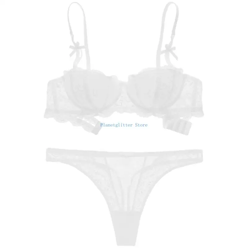 

652B Women's Cup Lace Bra Underwired Low Cut Bra Bows Shelf Bra Bralette Lingerie
