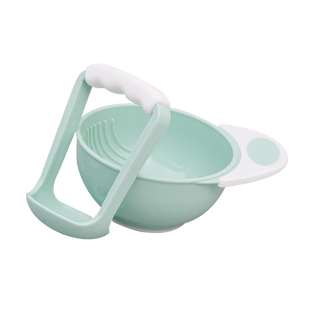 Baby Grinding Bowl Manual Kids Feeding Bowl Vegetable Fruit Infant Food Masher Set, Green