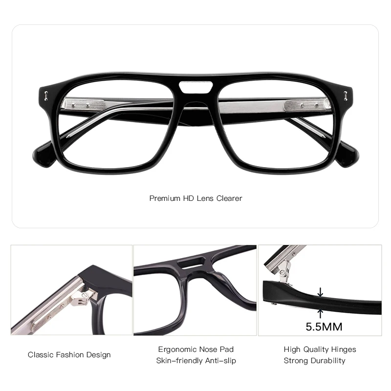 BLUEMOKY Handmade Acetate Pilot Prescription Glasses for Unisex Aviator Anti Blue Light Photochromic Optical Eyeglasses