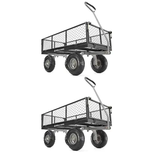 Gorilla Carts 2-Pack Steel Utility Cart, 4 Cu Ft Bed, 800 lb Load Capacity, Black – Heavy-Duty Outdoor Hauling Wagon