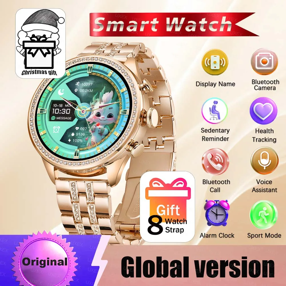 Reloj inteligente 8 en 1 a la moda para mujer, diferentes llamadas BT, seguimiento de la salud, foto personalizada, asistente de voz, relojes de regalo de Navidad, ocho correas