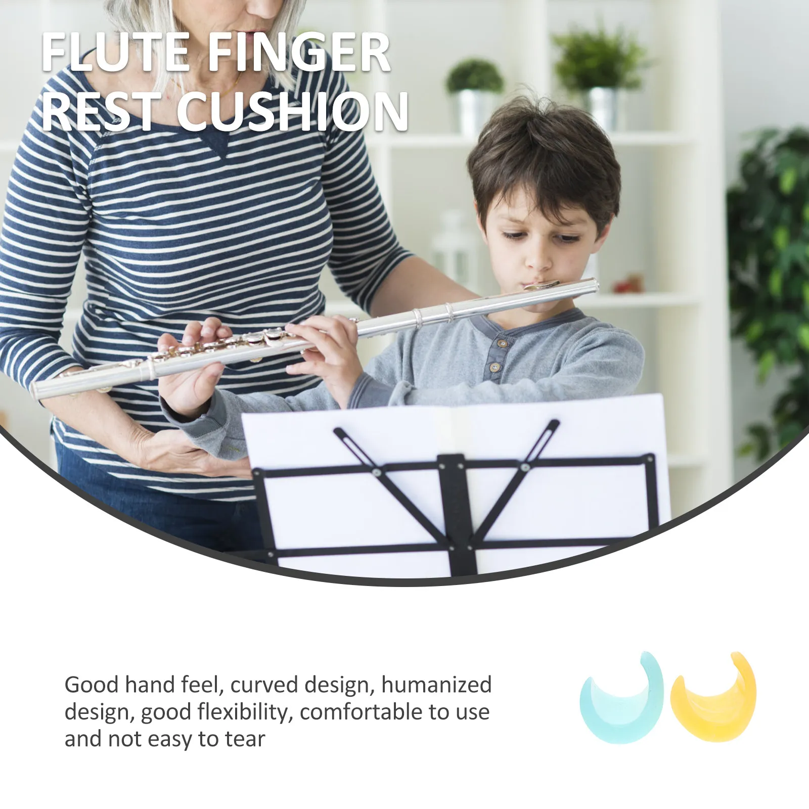 2Pcs Flute Finger Protector Silicone Finger Rest Pad Non-Slip Soft Touch Curved Support for Daily Practice Flute Playing Gear