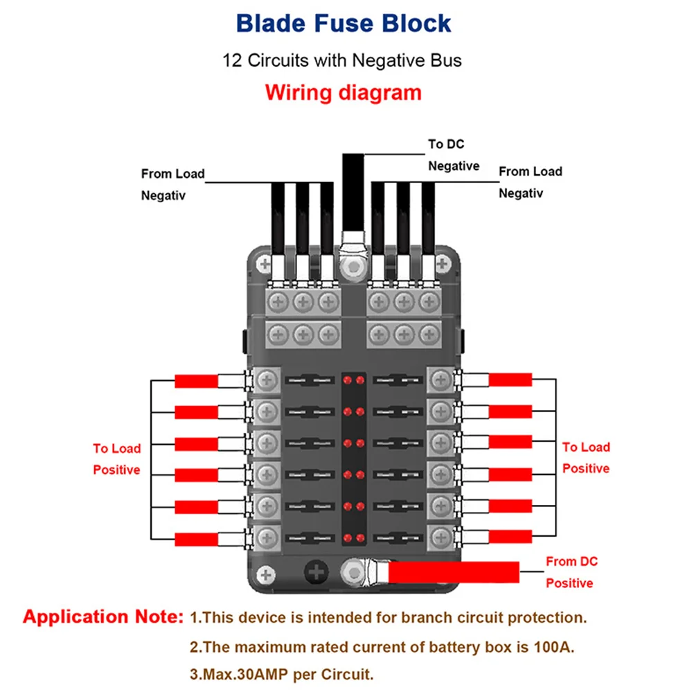 12-Way 1-Input Fuseholder Fuse Box Holder with LED Indicator Board Waterproof Protective Cover for Car Boat Marine SUV (Blac