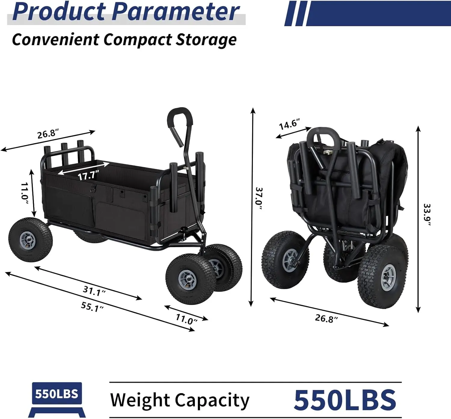 Carrito de pesca Aurora, carrito de playa, carro plegable con ruedas todo terreno de 11 pulgadas para arena, carrito de jardín resistente con soportes para cañas