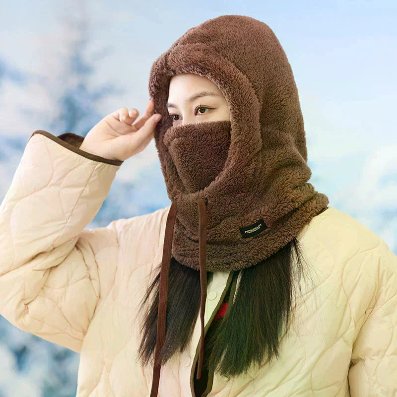 Soft Solid Color Cycling Windproof Cap Hood Thermal Winter Balaclava Drawstring Keep Warm Ski Mask Hat Women