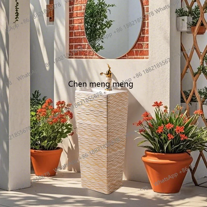 

X Outdoor courtyard, floor-to-ceiling column basin courtyard, balcony, vertical wash basin, bathroom, column washbasin