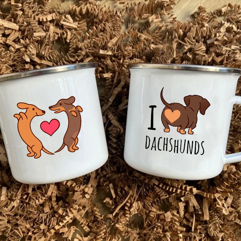 Ich liebe Dackel, bedruckte Emaille-Tasse, kreatives Glas, Kaffee, Getränke, Dessert, Milchbecher, Glas, Vintage, beheizbarer Griff, Trinkgeschirr, Geschenke