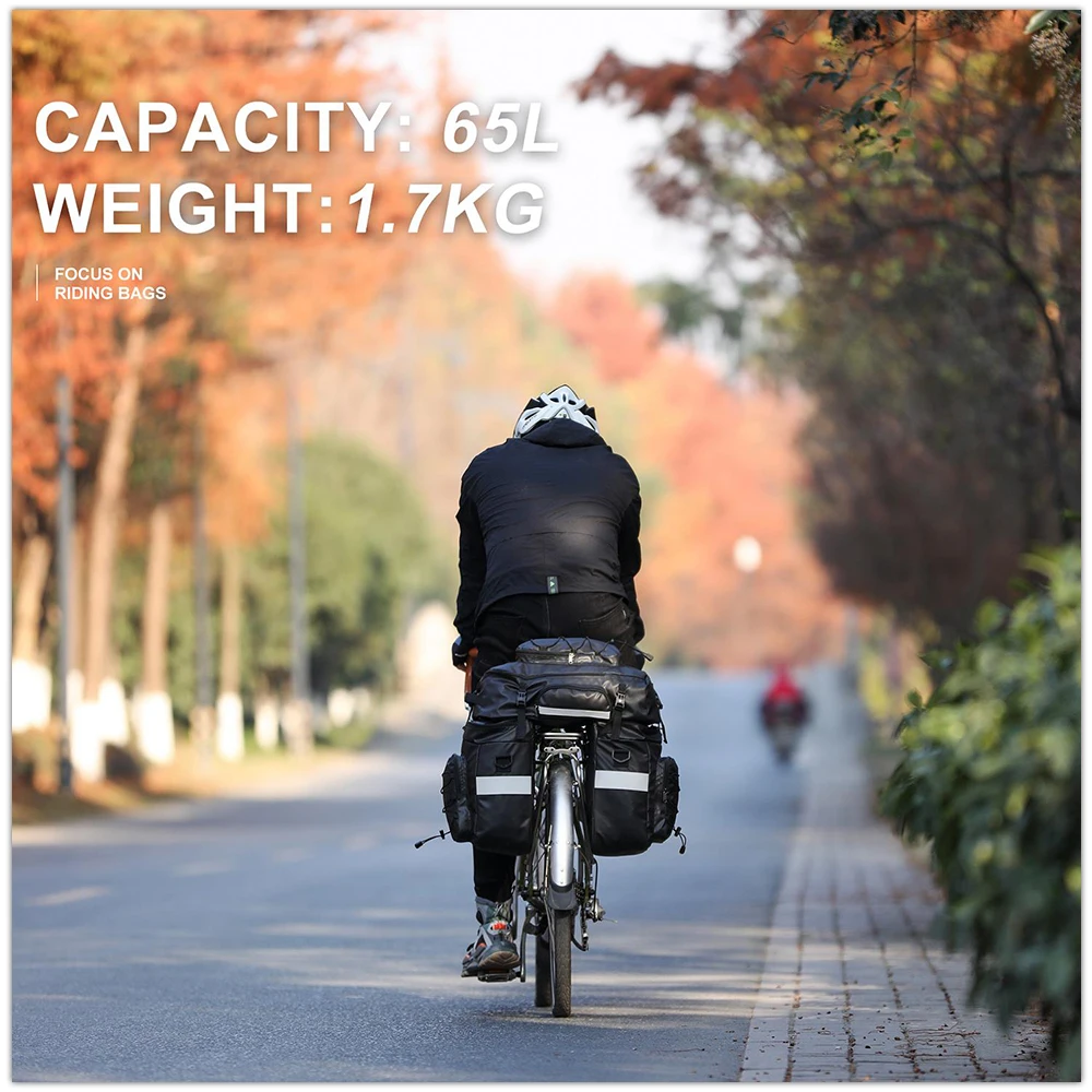 Rhinowalk 3 in1 Bike Bag 65L Large Capacity Bicycle Rear Rack Pannier Bag Waterproof Cycling MTB Double Side Luggage Backpack