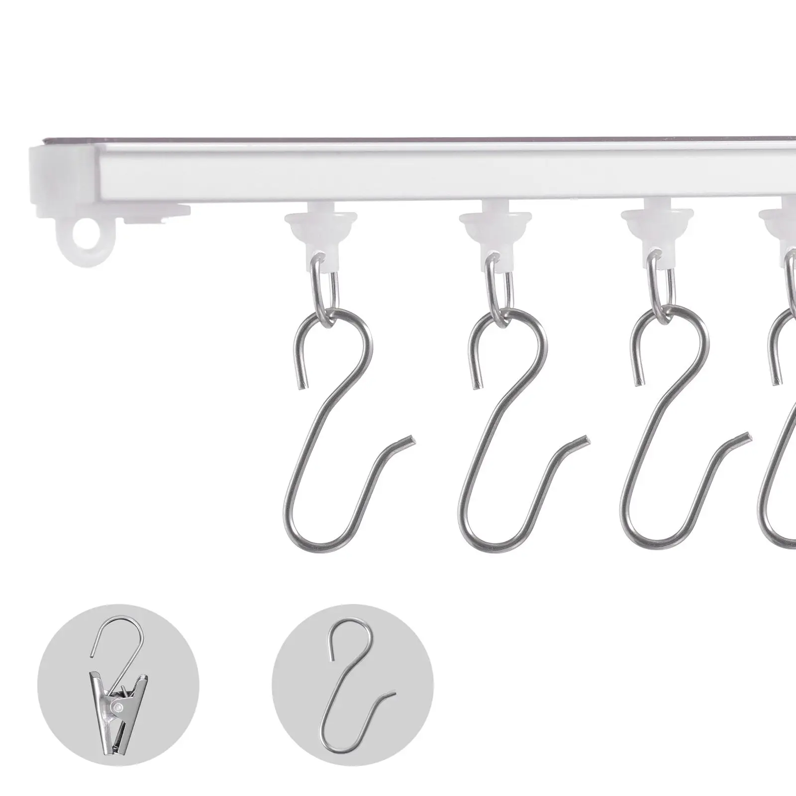 Ceiling Curtain Track Set, 9.9 FT/3 Meter, Self Adhesive, No Drill Ceiling Track System for Curtains, Room Divider Curtain Track Ceiling Mounted for Living Room with Hooks and Hardware, White