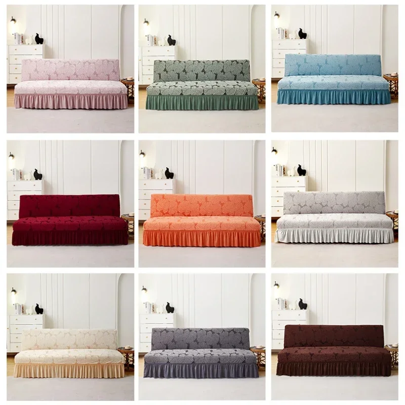 Jacquard Armless Sofa Bed Cover Elastic Cheap Couch Covers for Living Room Washable Removable Slipcovers Folding Settee Case