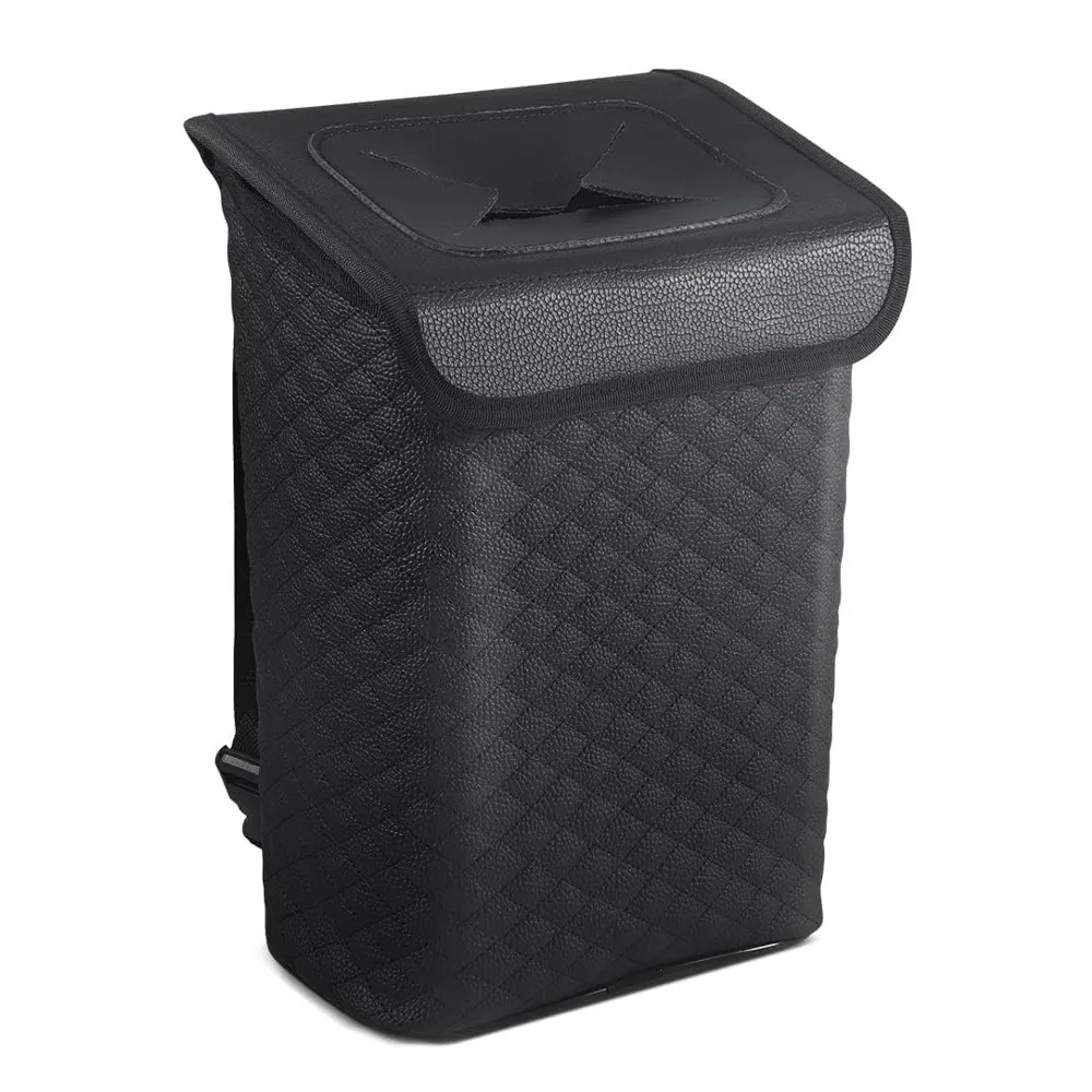 蓋付き車用ゴミ箱 - 漏れ防止PUレザー自動ゴミ箱、取り外し可能な防水ライナー、SUV、トラック用の吊り下げ式車用ゴミ箱