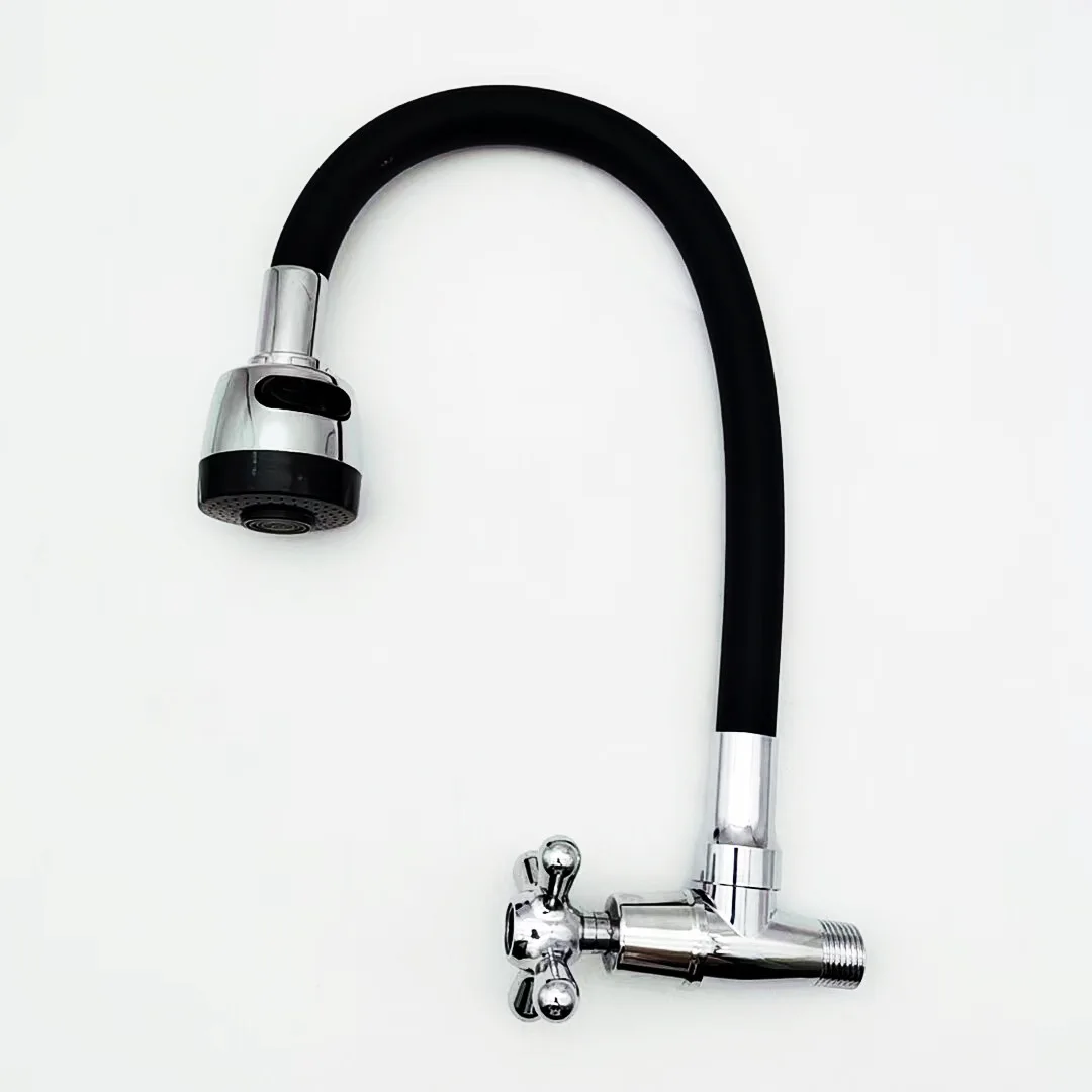 Wall-Mounted Single Cold Kitchen Faucet - Colorful 360° Swivel Spout with Flexible Hose, Space-Saving Horizontal Tap