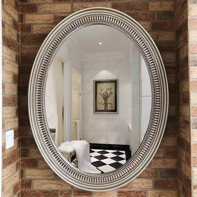 Simple oval bathroom mirror European photo frame hotel wall mounted bathroom mirror barber shop dresser makeup mirror
