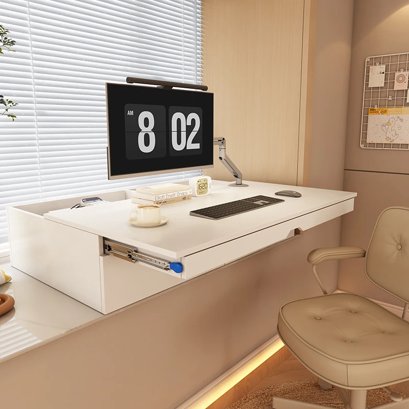 

Bedroom bay window renovation desk retractable slide table custom pull-out desktop computer table push-pull storage cabinet