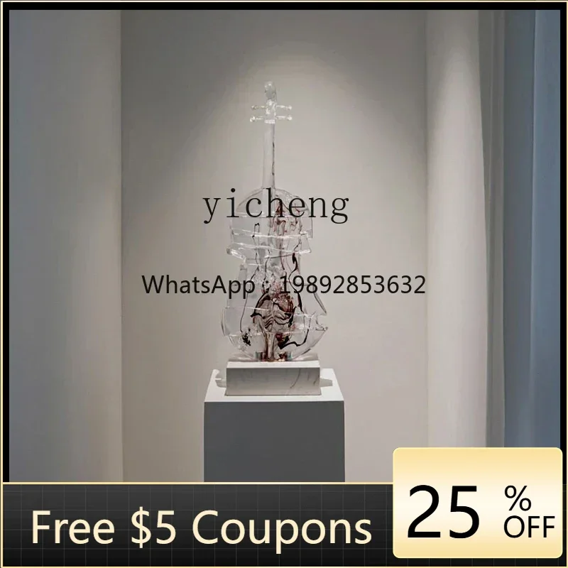 transparent violin sculpture ornament hotel clubhouse model room modern simple floor art soft decoration