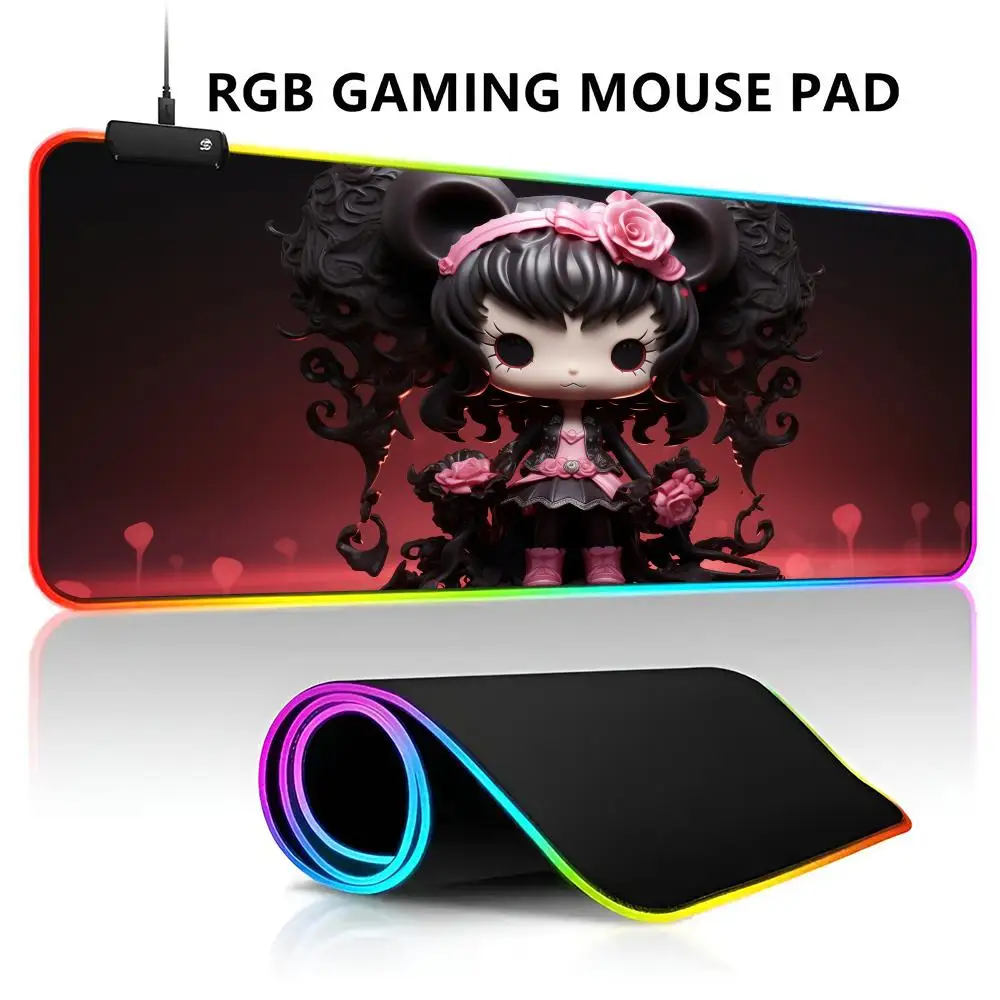 

Cartoon K-Kuromi Kawaii Anime Mouse Pad RGB LED Light Gaming Mousepad Waterproof Large Gamer Mouse Carpet Big Mause Keyboard Pad