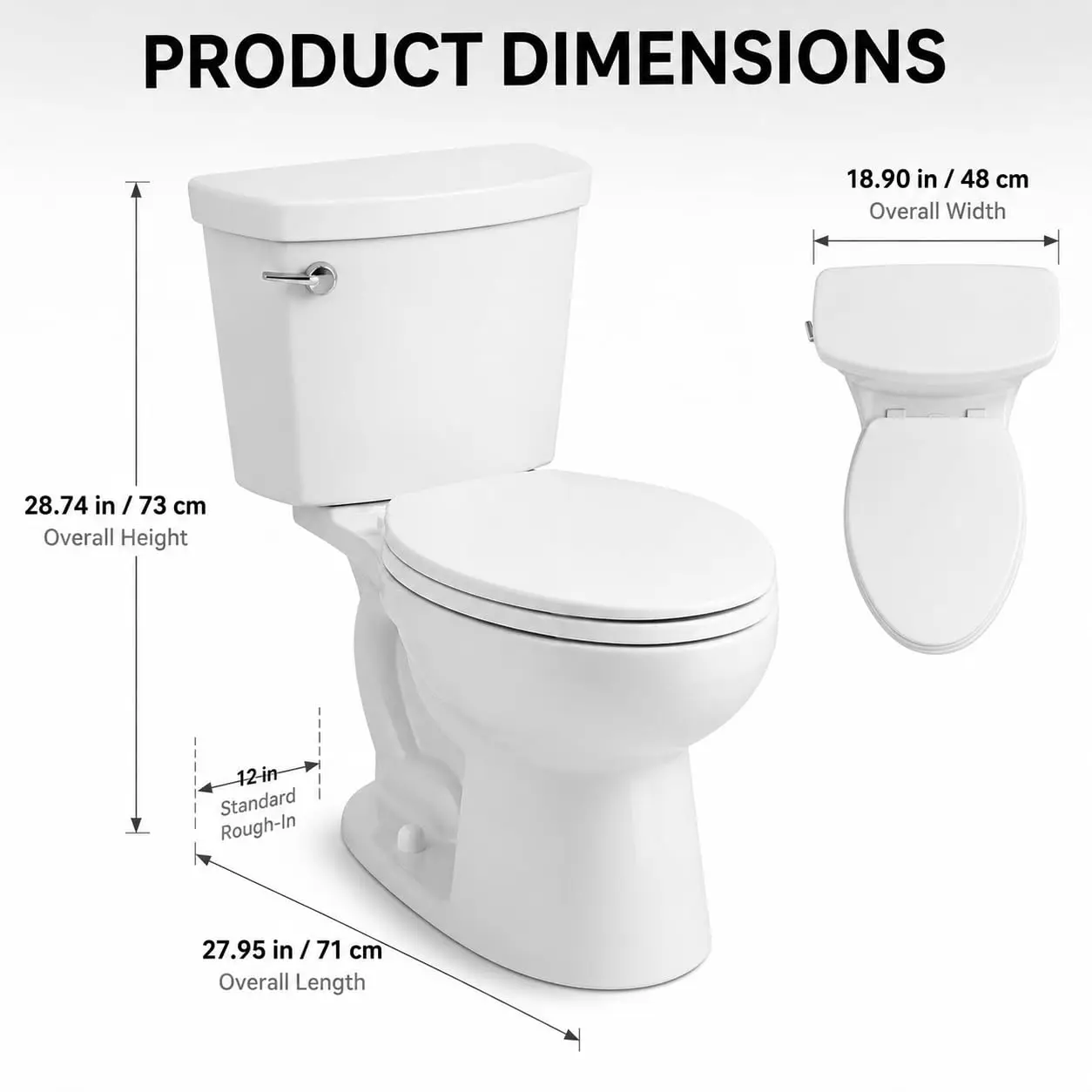 Two-Piece ADA Elongated Toilet, 1.28 GPF, 12-In Rough-In, Customized