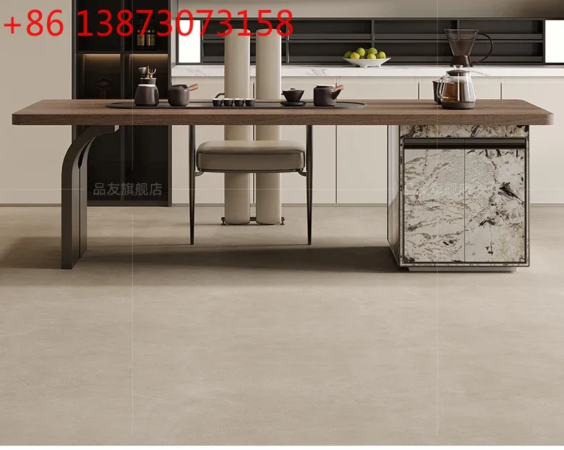 

Итальянский минималистичный чайный столик и стул из каменной плиты, комплект для дома, современный минималистичный дизайн, из черного ореха, для чайной комнаты.