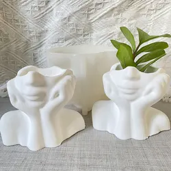 DIY Abstract Face Silicone Flowerpot Mold Cement Vase Succulent Plants Resin Silicone Mold Candle cup Gypsum Concrete Mould
