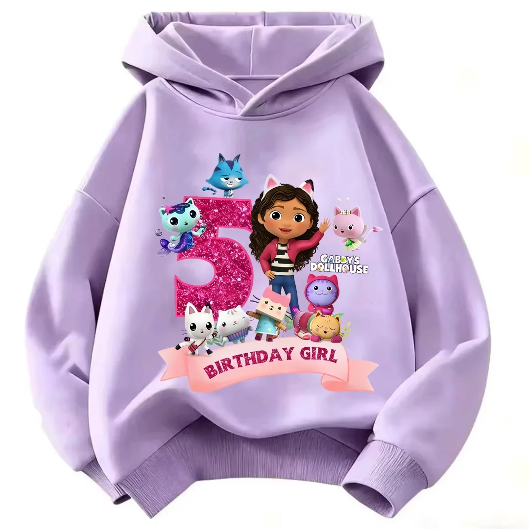2026 New Kids' Birthday Number Hoodie, Cartoon Hoodie for Ages 1-7, Cute Gabby Doll Top, Girls' Party Outfit