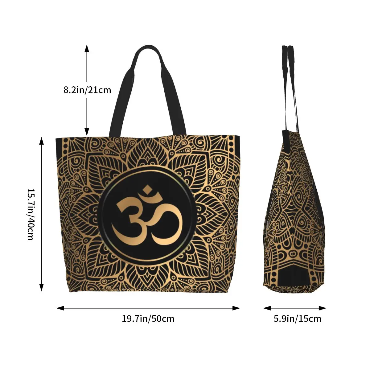 Borsa per la spesa in tela personalizzata Golden Om Mandala donna lavabile grande capacità Grocery hennè Aum Tote Shopper Bags