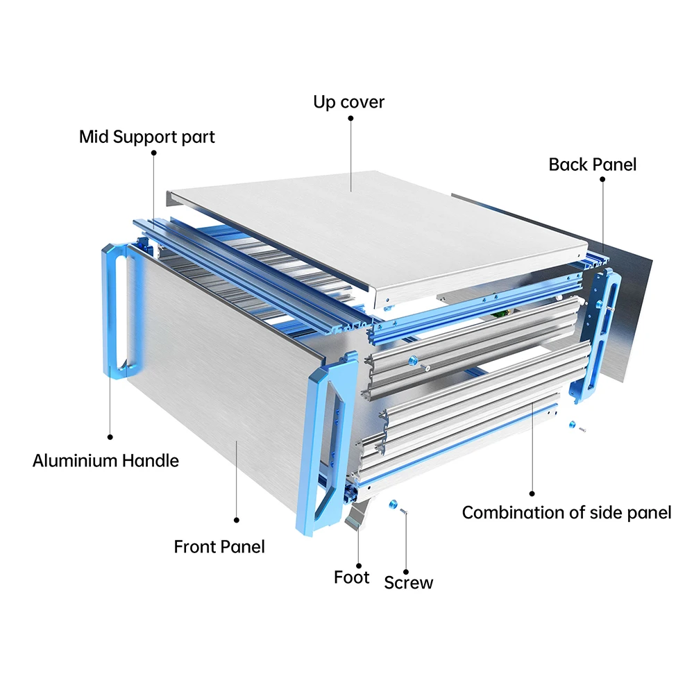 Custom Dissipate Heat Metal Controller Enclosure PCB Circuit Board Instrument Case 4U Aluminum Portable Integrated Chassis