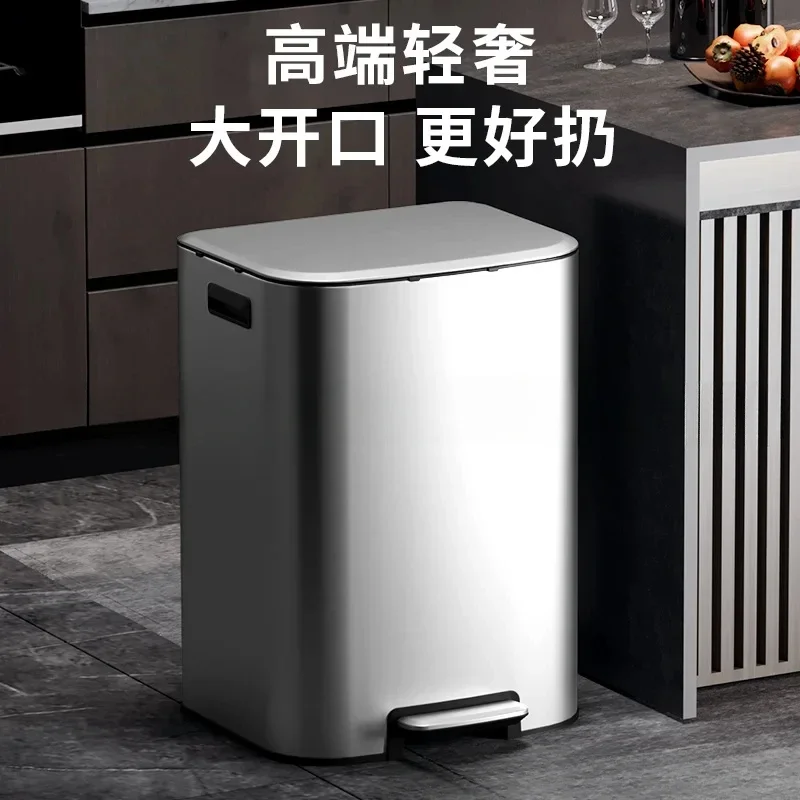 

Stainless steel trash can kitchen household foot pedal type with lid hotel office commercial large capacity trash can