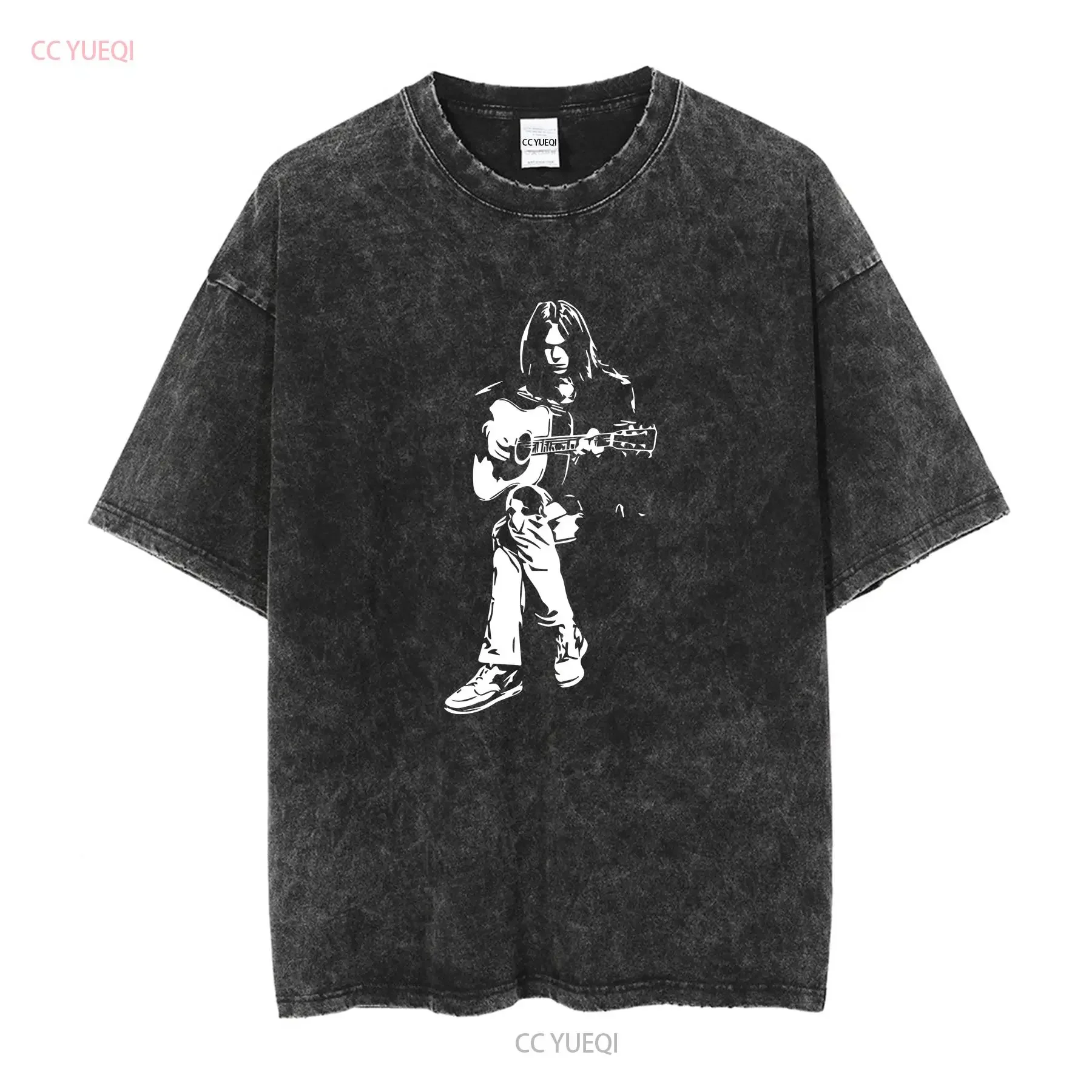 نيل يونغ تي شيرت الشعبية روك كروسبي ستيلز ناش خمر غسلها الرسم عارضة مريحة امتدت قليلا