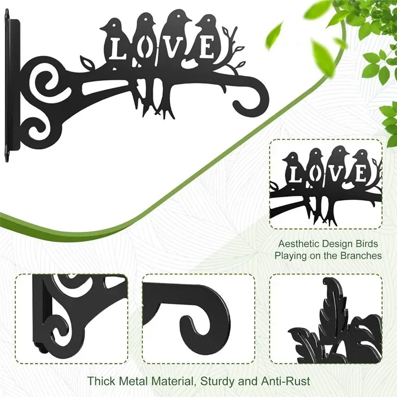 PZHI Hanging Plant Bracket 10 Inch Metal Outdoor Indoor Aesthetic Plant Hanger with Bird Design 2Pcs