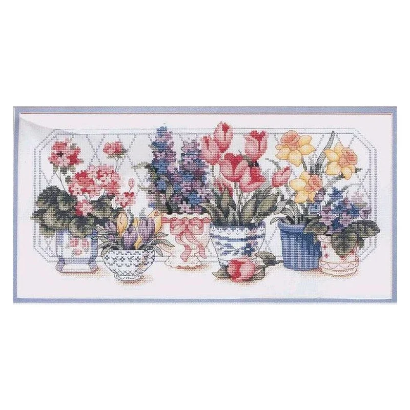 Amishop Gold Collection Lovely Counted Cross Stitch Kit In A Shop A Row Of Flower Flowers And Pots Lineup Dim 01442 1442