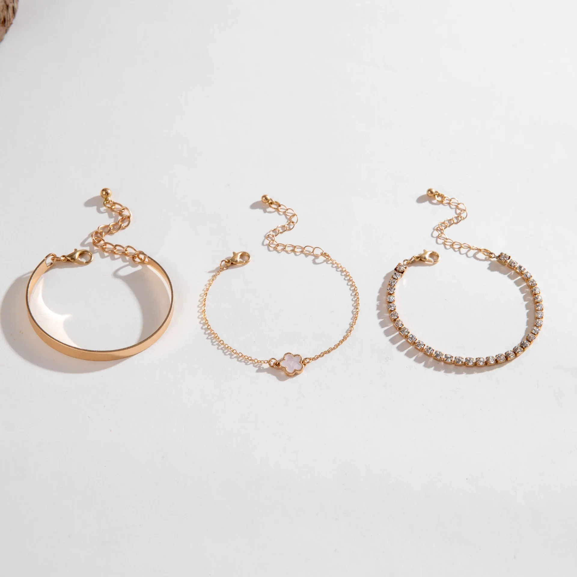 3 قطعة/المجموعة بوهيميا بساطتها المعادن حجر الراين سلسلة سوار مجموعة للنساء الإسورة المعدنية الذهب اللون مجوهرات هدايا