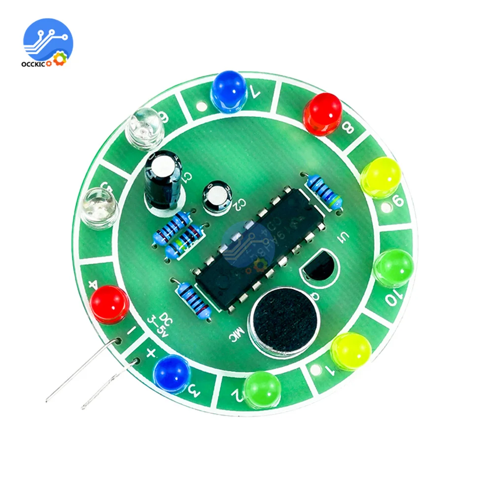 CD4017 Colorful Voice Control Rotating LED Light Kit Electronic Manufacturing Diy Kit Spare Parts Student Laboratory