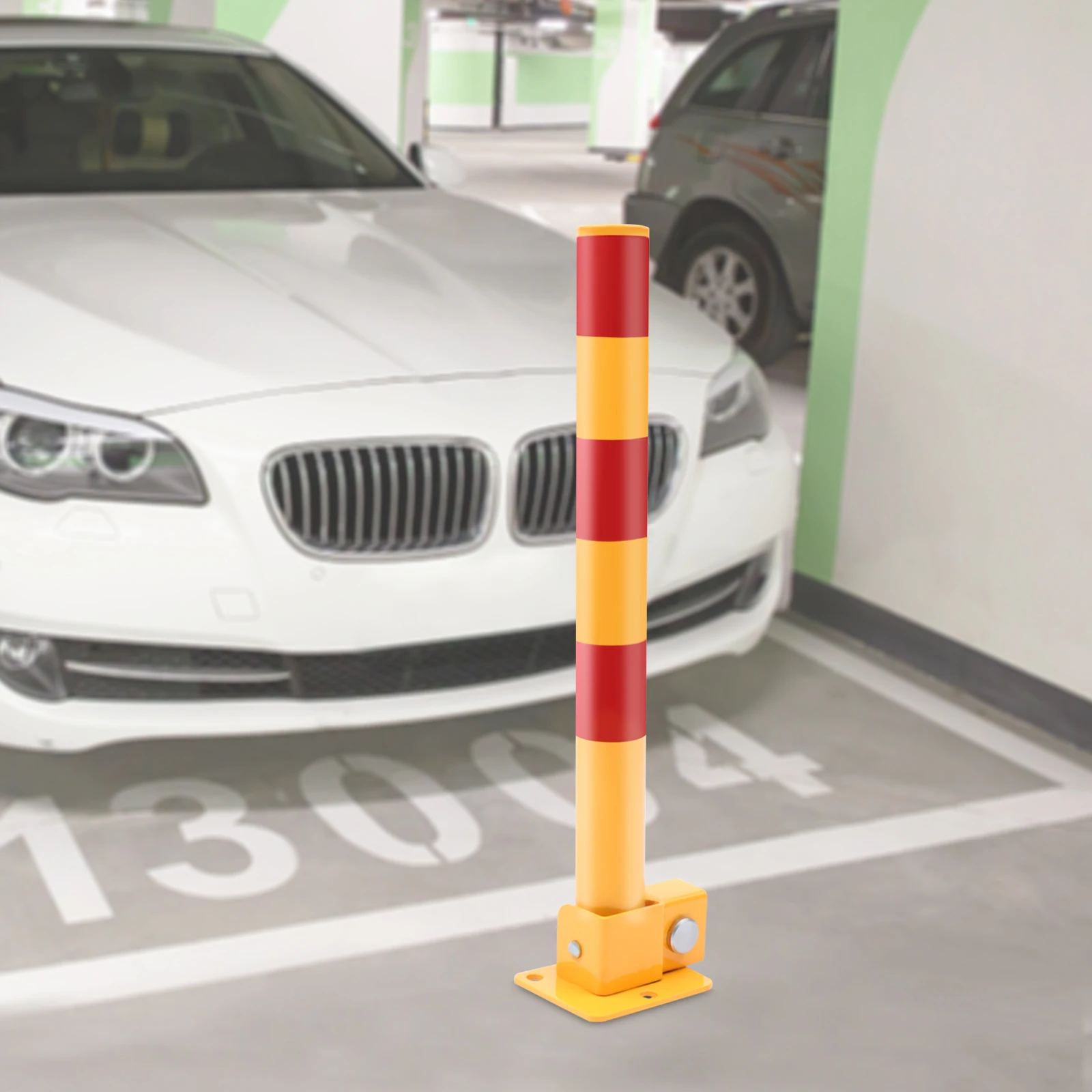 

Foldable Parking Post, Wall Mount Parking Barrier Lock, Durable Metal Parking Bollard W/ Reflective Stripe, Driveway Safety Pile