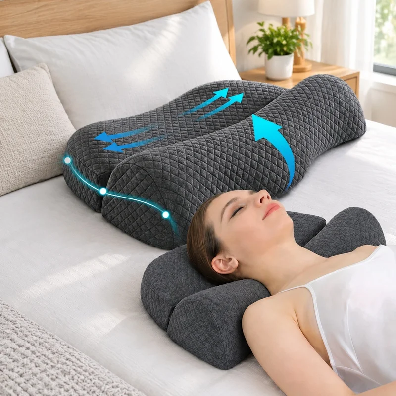 Contour-shaped pillow designed for neck and shoulder comfort to enhance posture and sleep quality