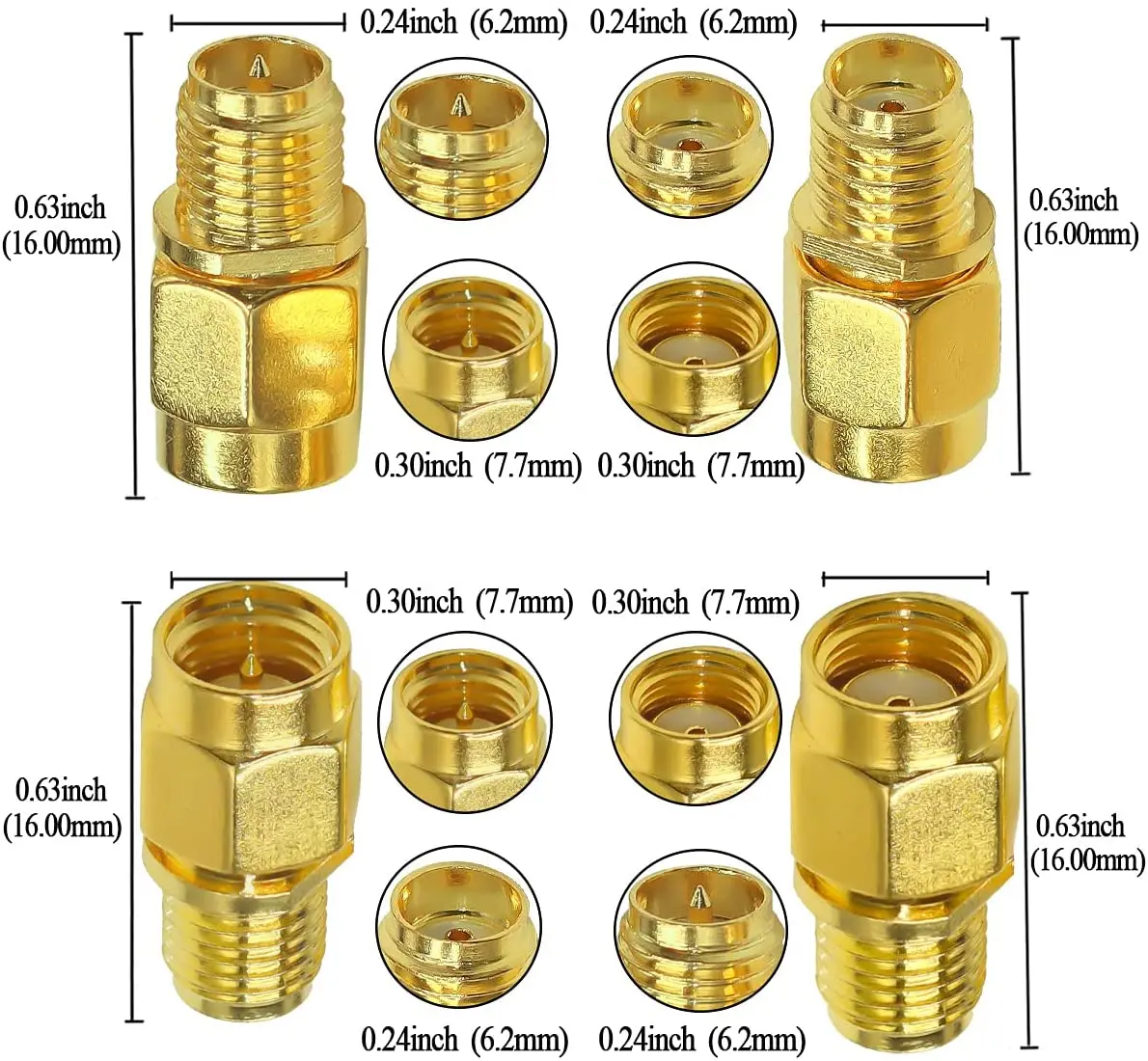 Kit connettore coassiale SMA SMA/RP-SMA Maschio a RP-SMA/SMA Femmina Adattatore coassiale RF SMA Maschio a Femmina Convertitore Set 4 pz 2 pz/lotto