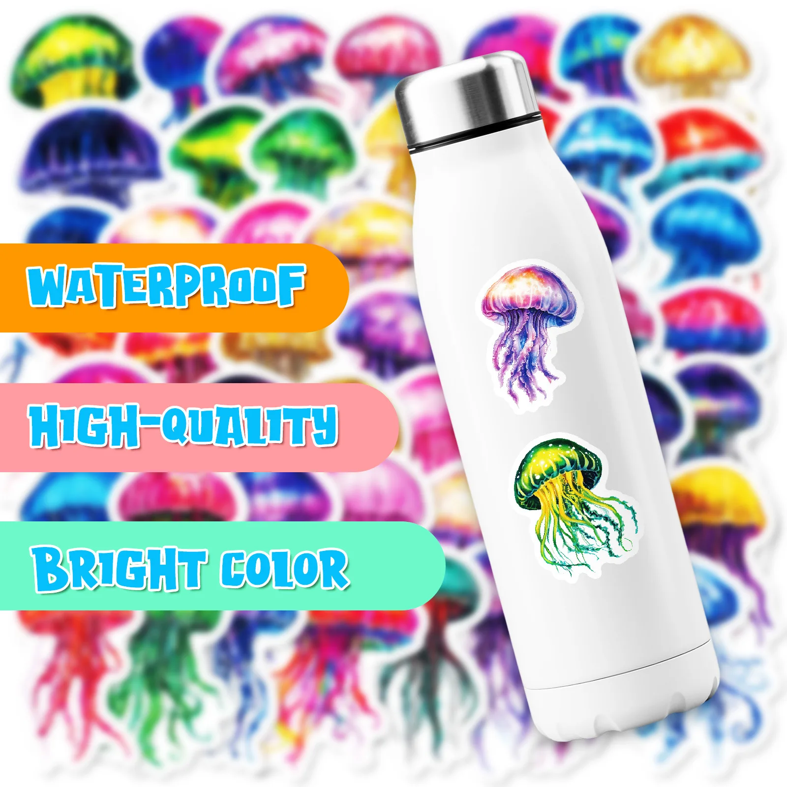 10/50 Uds. De pegatinas de grafiti de medusas coloridas y bonitas, calcomanía de dibujos animados de animales marinos Kawaii, cuaderno, teléfono, taza, guitarra, monopatín, juguetes para niños