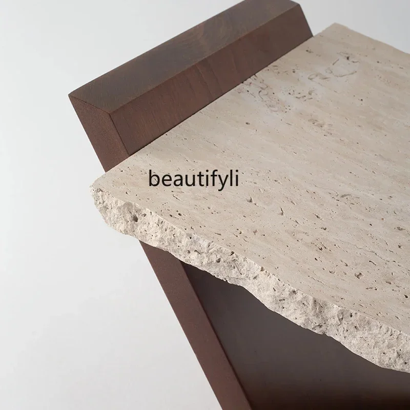 

A26 Natural travertine solid wood coffee table small apartment living room coffee table tea room creative long tea table a16