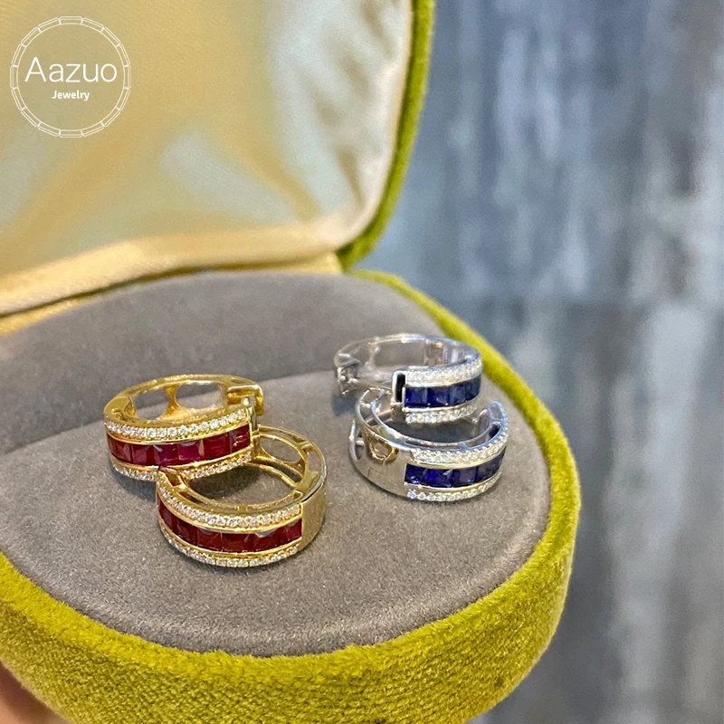 

Aazuo 18k Yellow Gold White Gold Natural Ruby Blue Sapphirs Real Diamond Earrings Gifted For Kids Women Engagement Wedding Party