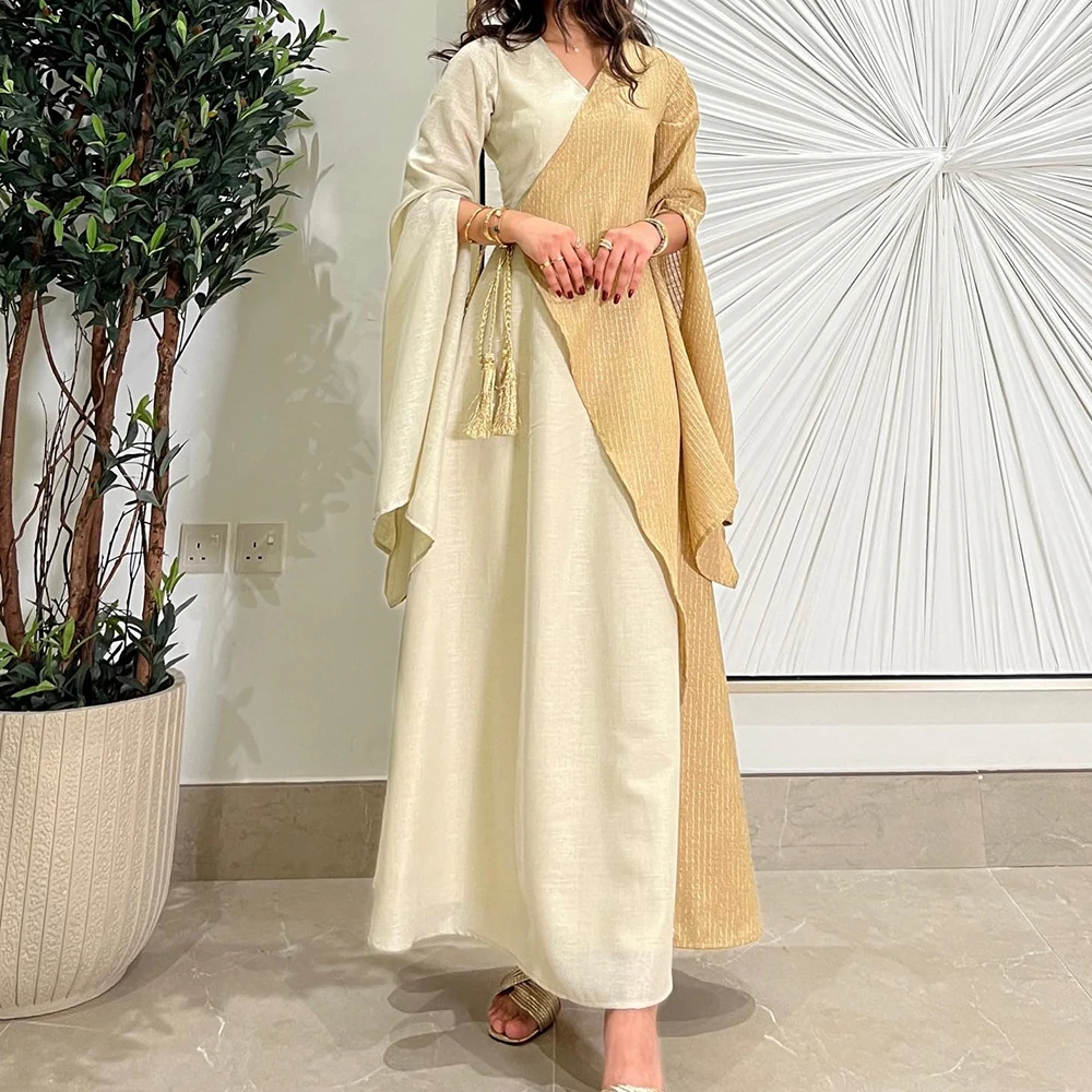 

Customized Fashion Jersey A-Line Evening Dress Temperament Floor Length V-Neck Long Sleeves платье вечернее Saudi Arabia 2024